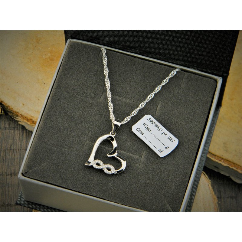 Srebrny damski łańcuszek Singapur z serduszkiem nieskończoność długość 45cm próby 925