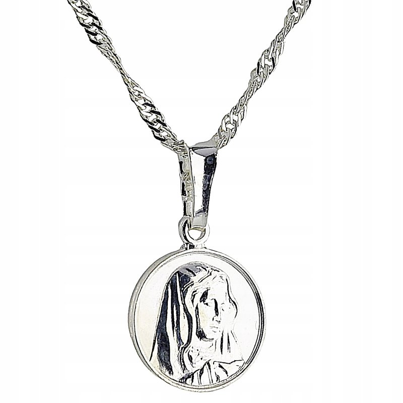Srebrny damski łańcuszek Singapur z medalikiem Matki Boskiej próby 925