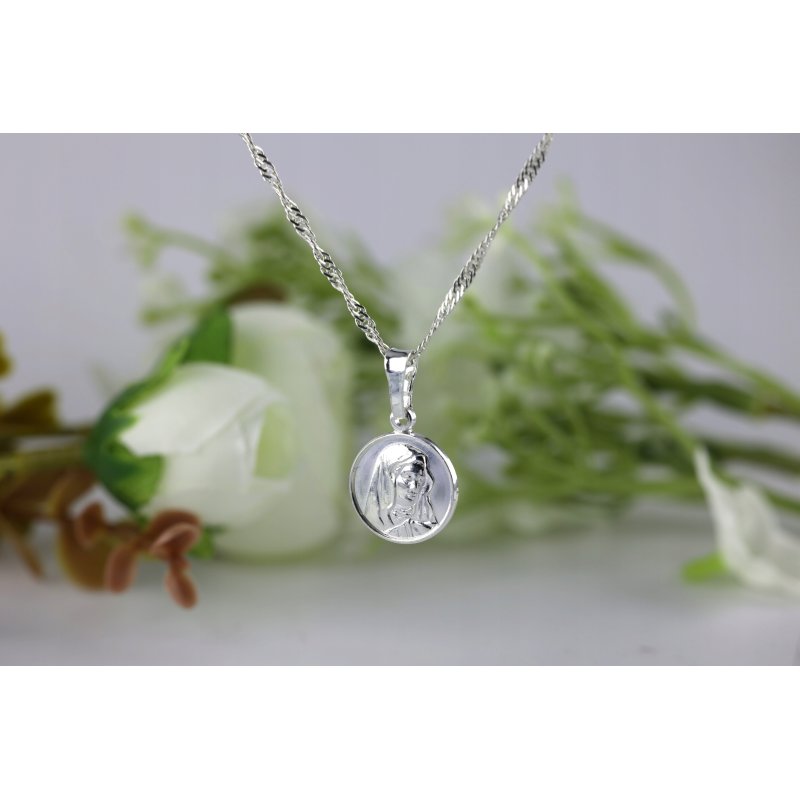 Srebrny damski łańcuszek Singapur z medalikiem Matki Boskiej próby 925