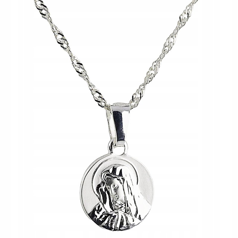 Srebrny damski łańcuszek Singapur z medalikiem Matki Boskiej próby 925