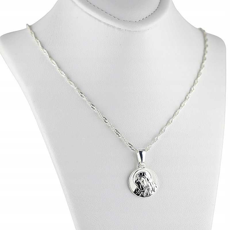 Srebrny damski łańcuszek Singapur z medalikiem Matki Boskiej próby 925