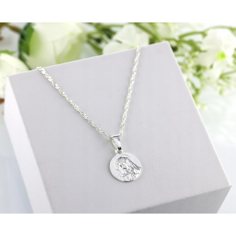 Srebrny damski łańcuszek Singapur z medalikiem Matki Boskiej próby 925