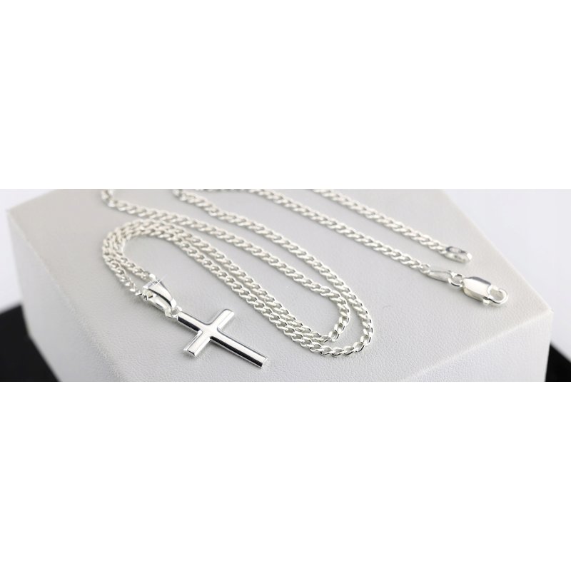 Srebrny męski łańcuszek pancerka z krzyżykiem próby 925 długość 60cm szerokość 2,5mm