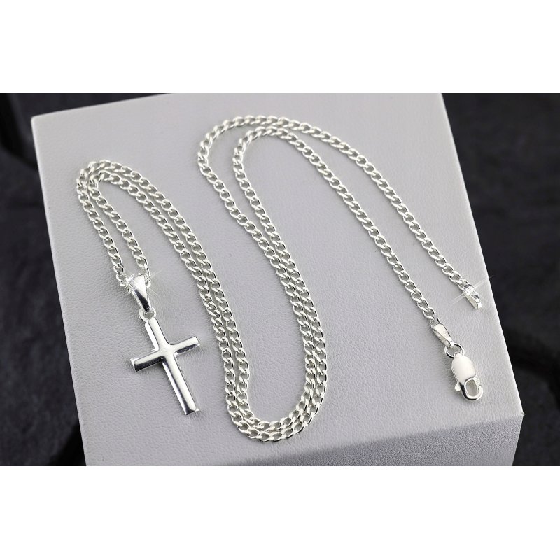 Srebrny męski łańcuszek pancerka z krzyżykiem próby 925 długość 55cm szerokość 2,5mm