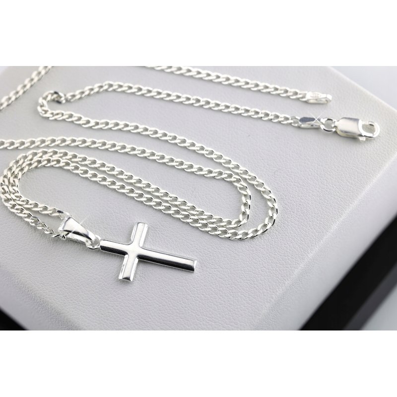 Srebrny męski łańcuszek pancerka z krzyżykiem próby 925 długość 50cm szerokość 2,5mm