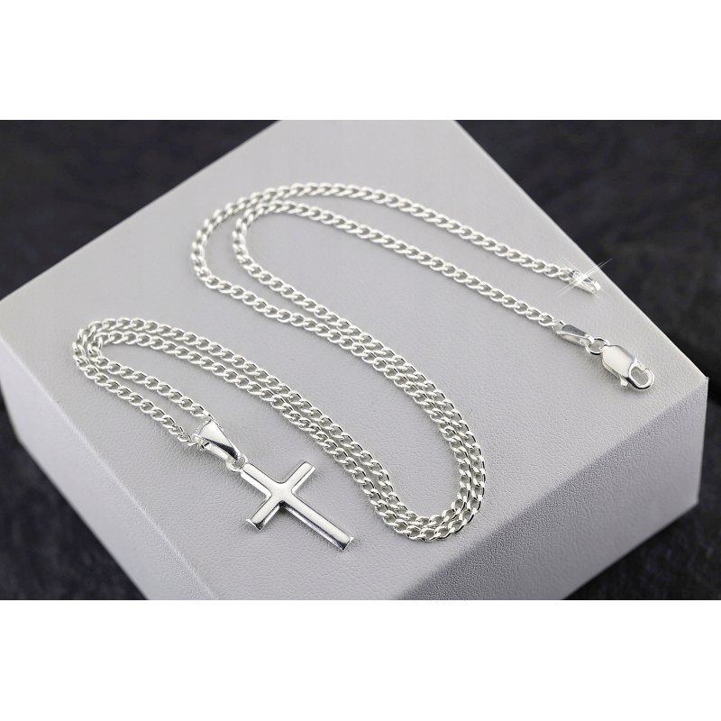 Srebrny męski łańcuszek pancerka z krzyżykiem próby 925 długość 50cm szerokość 2,5mm