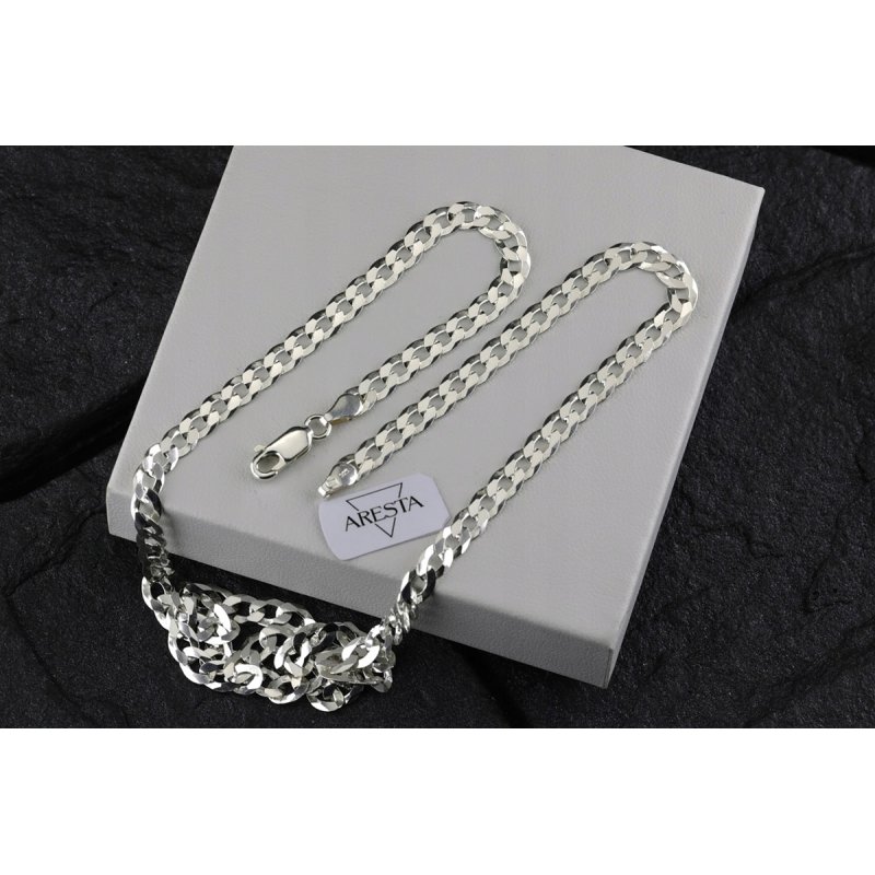 Srebrny łańcuszek Męski 925 Pancerka 5 mm diamentowana 60 cm Naszyjnik Gruby