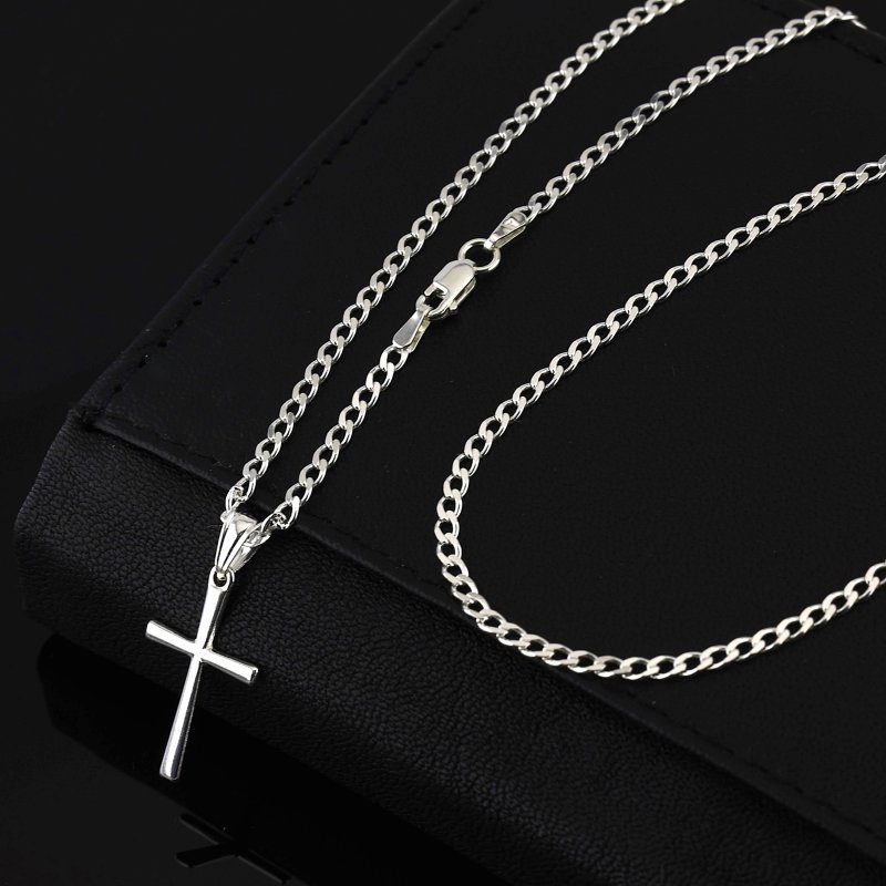 Łańcuszek z Krzyżykiem Srebro 925 długość 70cm splot Pancerka  szerokość 2,5mm