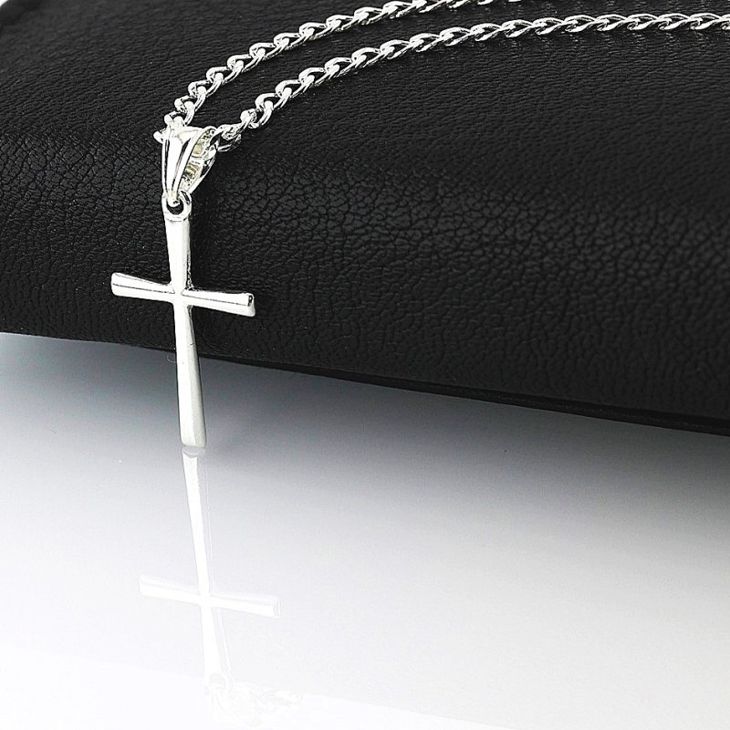 Łańcuszek z Krzyżykiem Srebro 925 długość 60cm splot Pancerka  szerokość 2,5mm