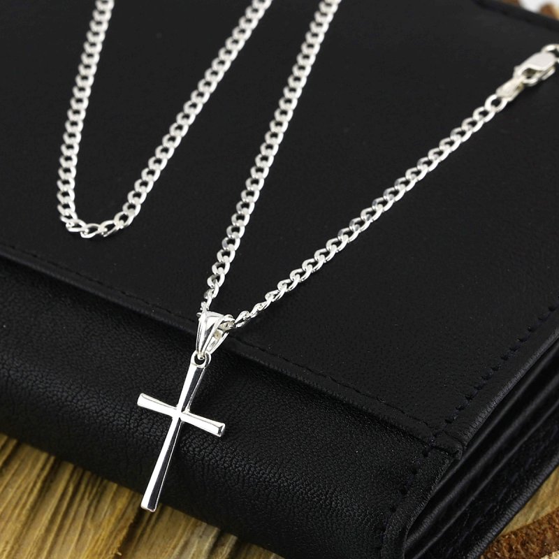 Łańcuszek z Krzyżykiem Srebro 925 długość 55cm splot Pancerka  szerokość 2,5mm