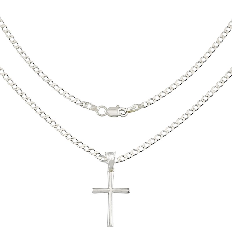 Łańcuszek z Krzyżykiem Srebro 925 długość 45cm splot Pancerka  szerokość 2,5mm