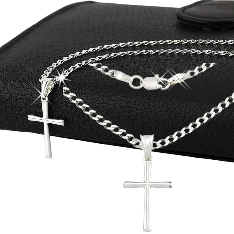 Łańcuszek z Krzyżykiem Srebro 925 długość 45cm splot Pancerka  szerokość 2,5mm