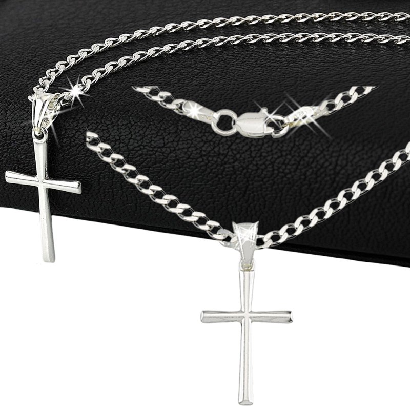 Łańcuszek z Krzyżykiem Srebro 925 długość 45cm splot Pancerka  szerokość 2,5mm