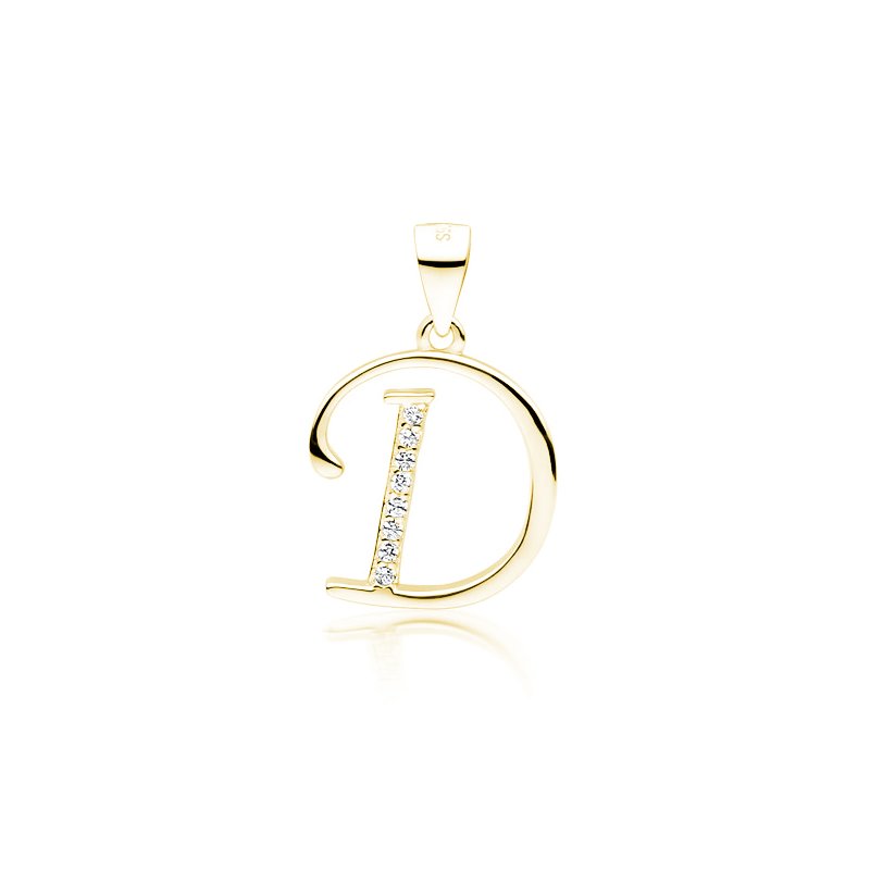 Złocona zawieszka wisiorek srebrny z literką D i cyrkoniami srebro próby 925