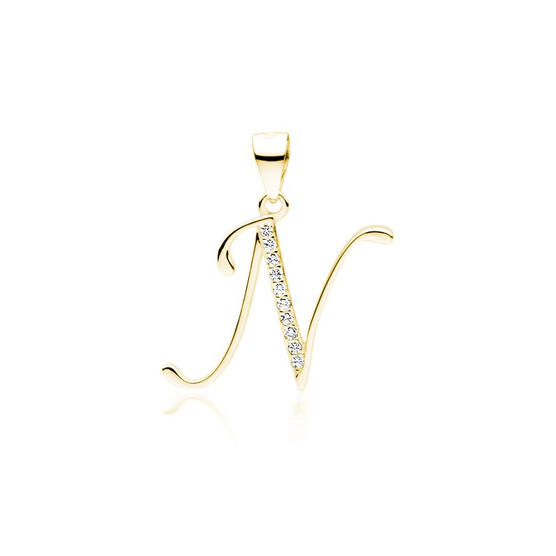 Złocona zawieszka, wisiorek srebrny z literką N i cyrkoniami srebro próby 925