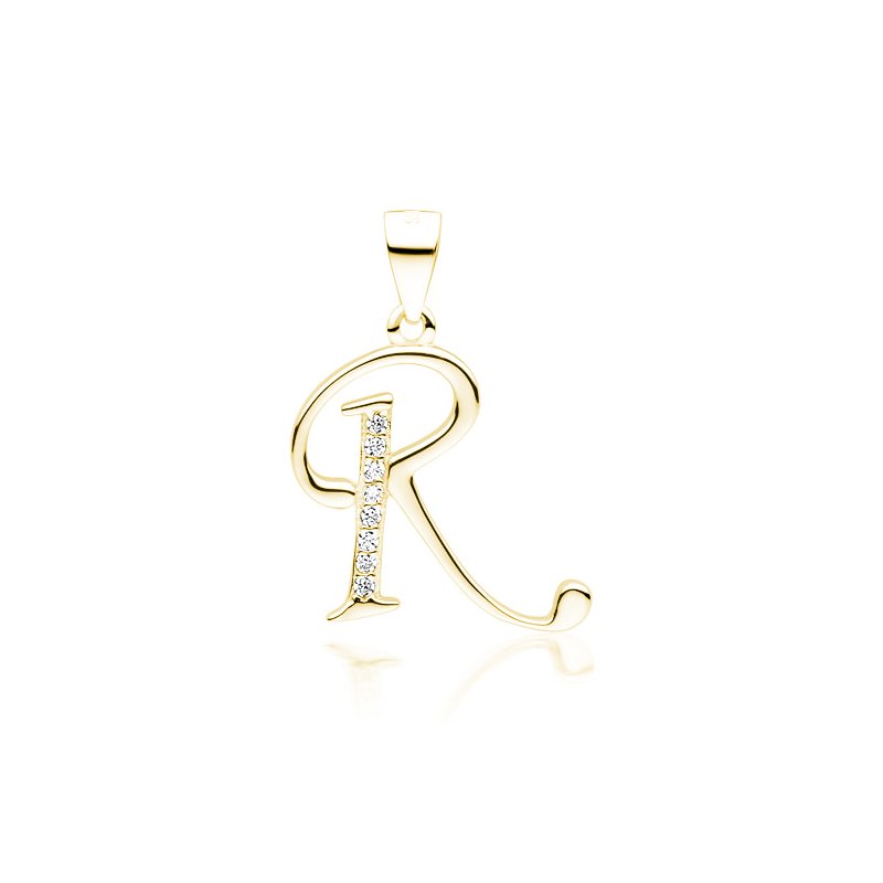 Złocona zawieszka, wisiorek srebrny z literką R i cyrkoniami srebro próby 925