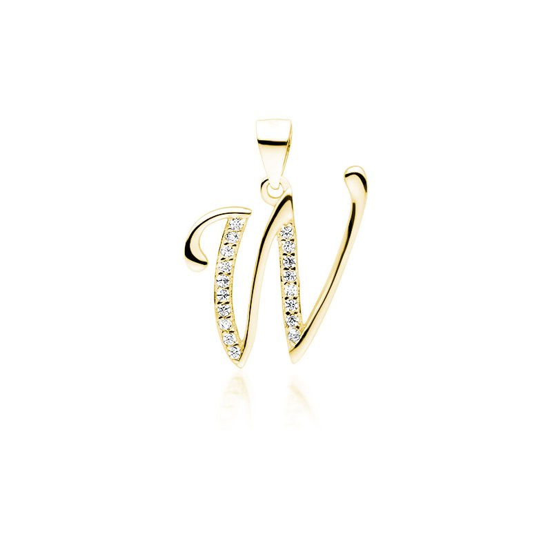 Złocona zawieszka, wisiorek srebrny z literką W i cyrkoniami srebro próby 925