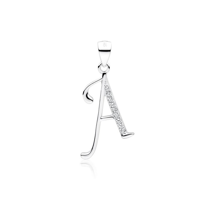 Srebrna zawieszka, wisiorek z literka „A” wysadzany cyrkoniami srebro próby 925