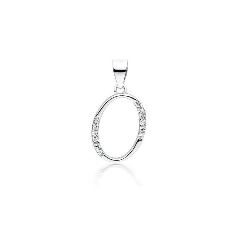 Srebrna zawieszka, wisiorek z literka „O” wysadzany cyrkoniami srebro próby 925