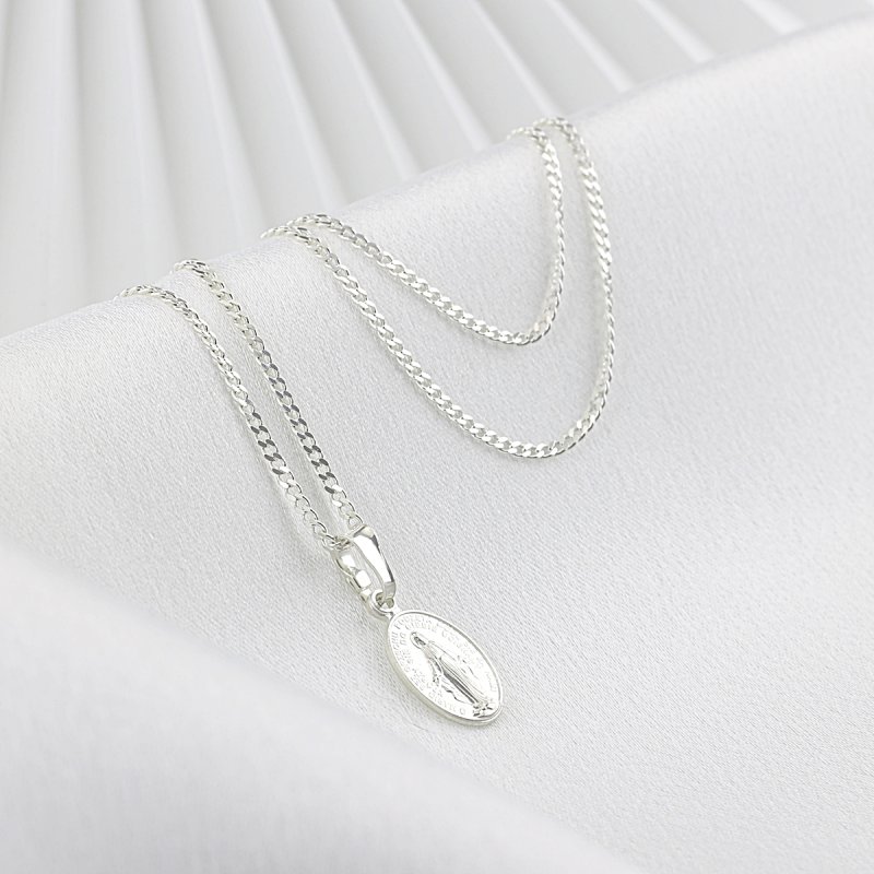 Srebrny łańcuszek z medalikiem Cudownym idealny zestaw na pierwszą Komunię Świętą