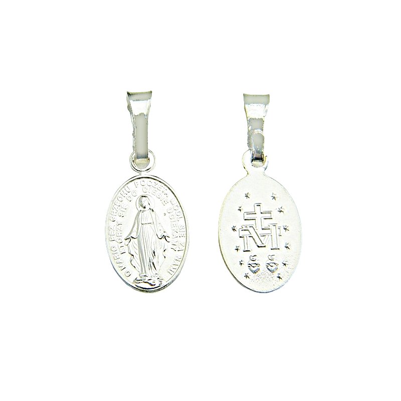 Srebrny łańcuszek Singapur z medalikiem Cudownym zestaw na pierwszą Komunię Świętą