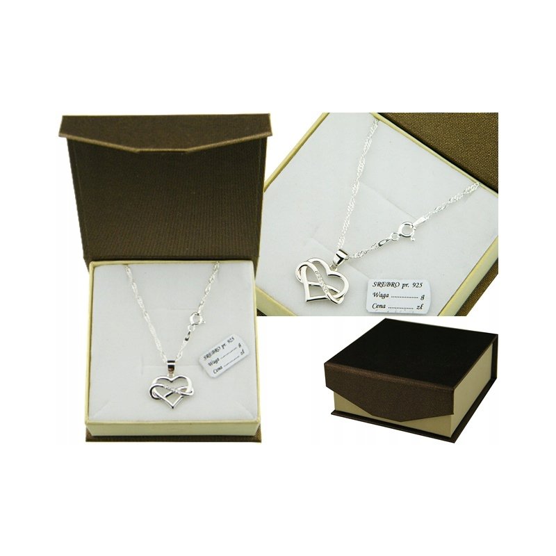 Łańcuszek singapur 50 cm srebrny z serduszkiem znak nieskończoności