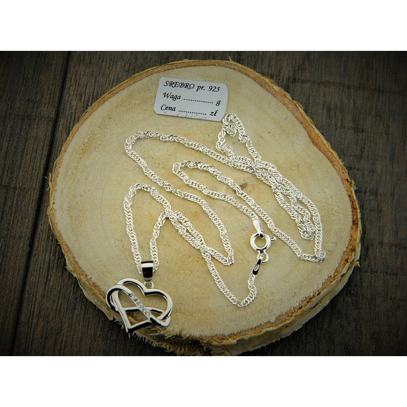 Łańcuszek singapur 50 cm srebrny z serduszkiem znak nieskończoności