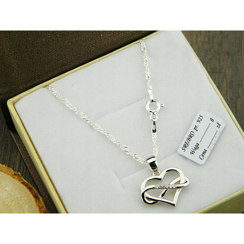 Łańcuszek singapur 50 cm srebrny z serduszkiem znak nieskończoności