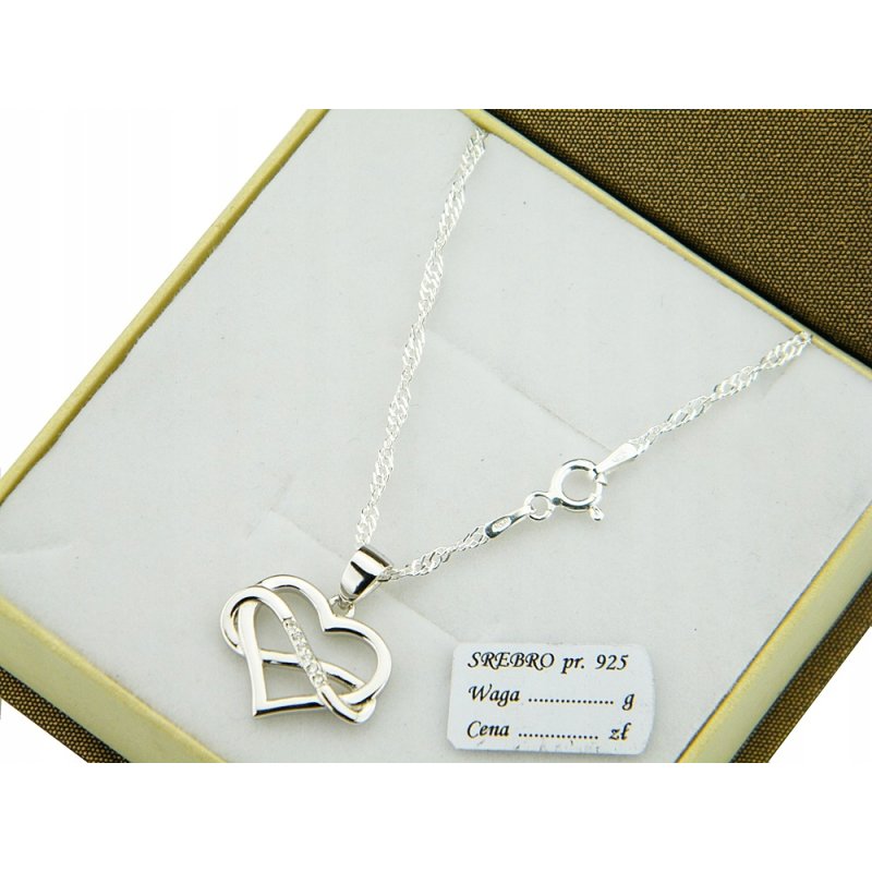 Łańcuszek singapur 50 cm srebrny z serduszkiem znak nieskończoności