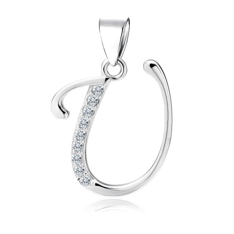 Srebrna zawieszka, wisiorek z literka „U” wysadzany cyrkoniami srebro próby 925