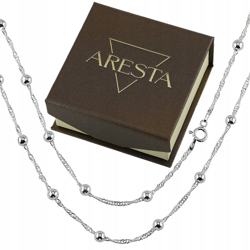 Łańcuszek, Naszyjnik Damski Srebro próby 925 Singapur z kuleczkami 45 cm