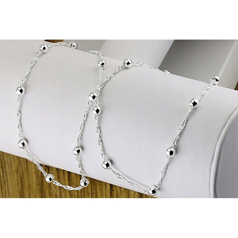 Łańcuszek, Naszyjnik Damski Srebro próby 925 Singapur z kuleczkami 50 cm