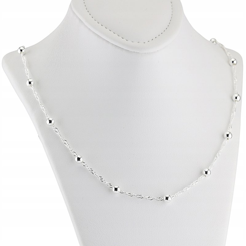 Łańcuszek, Naszyjnik Damski Srebro próby 925 Singapur z kuleczkami 50 cm