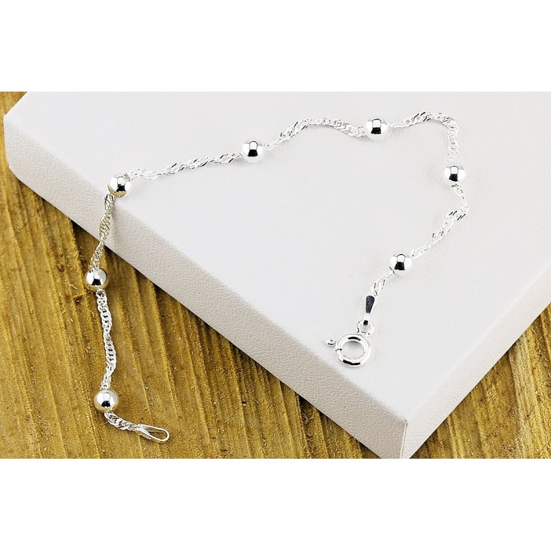 Bransoletka damski Singapur z kuleczkami 4mm długość 19cm srebro próby 925