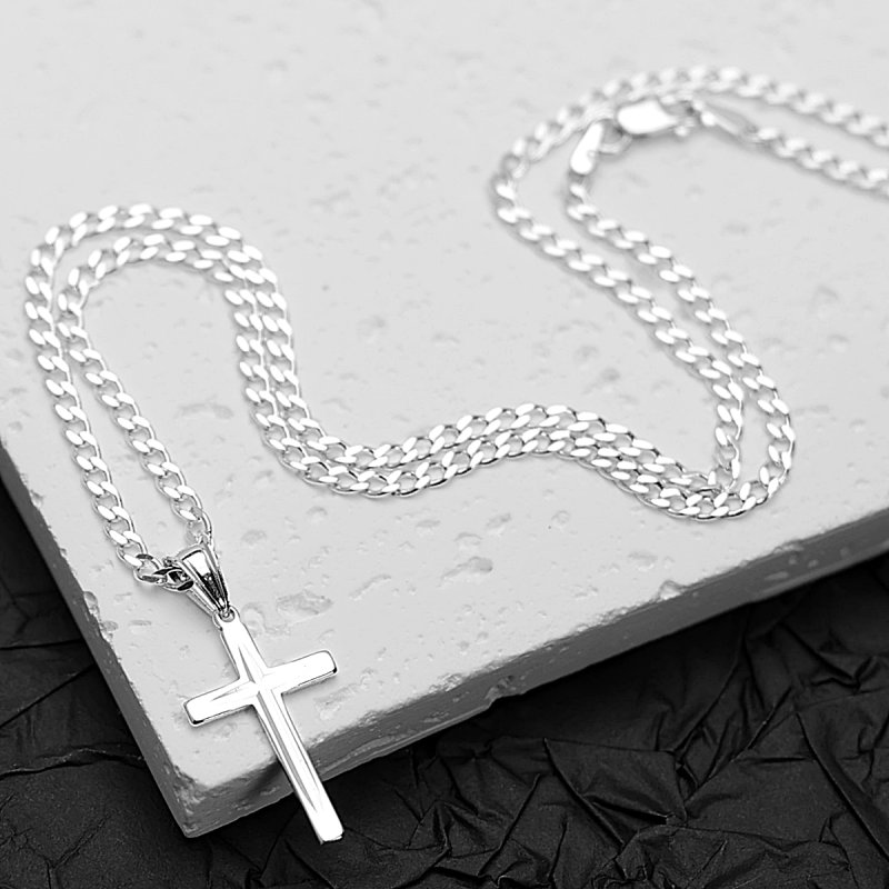 Łańcuszek z Krzyżykiem Srebro 925 długość 45cm splot Pancerka 2,5mm