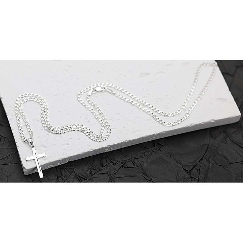 Łańcuszek z Krzyżykiem Srebro 925 długość 50cm splot Pancerka 2,5mm