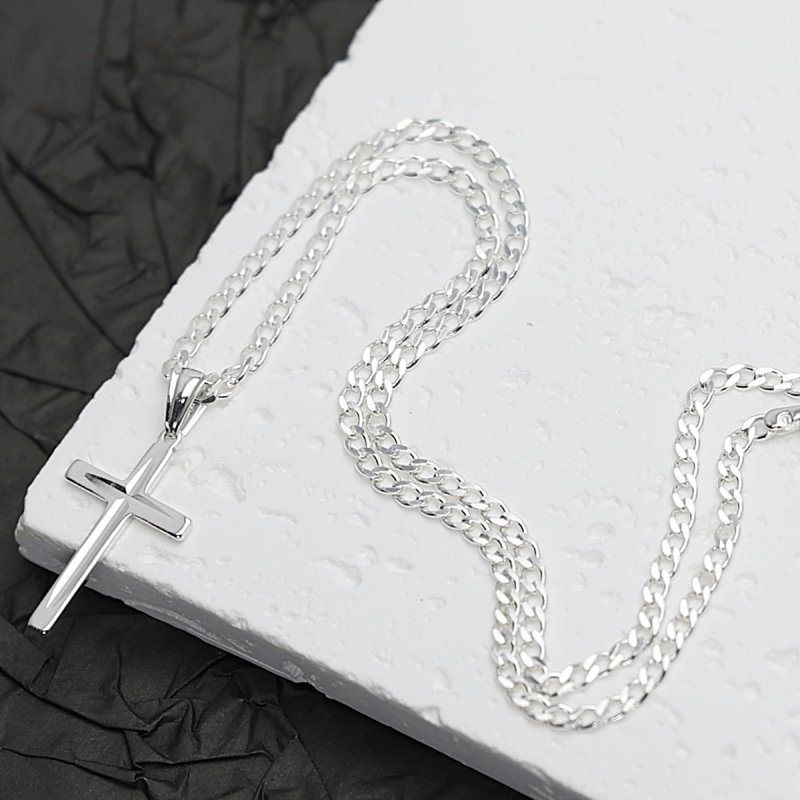 Łańcuszek z Krzyżykiem Srebro 925 długość 55cm splot Pancerka 2,5mm