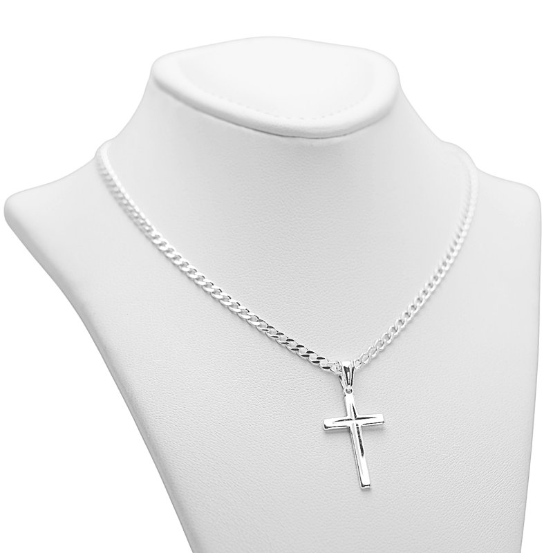 Łańcuszek z Krzyżykiem Srebro 925 długość 55cm splot Pancerka 2,5mm