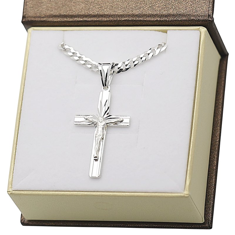Łańcuszek z Krzyżykiem Srebro 925 długość 50cm splot Pancerka 3,8mm