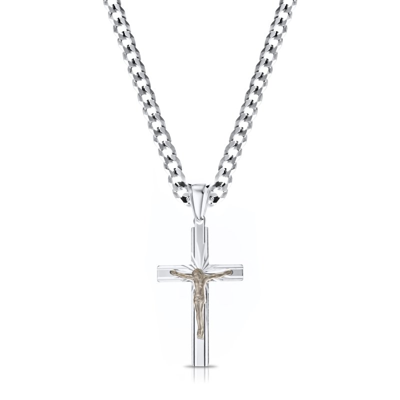 Łańcuszek z Krzyżykiem Srebro 925 długość 50cm splot Pancerka 3,8mm