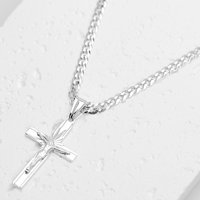 Łańcuszek z Krzyżykiem Srebro 925 długość 55cm splot Pancerka 3,8mm