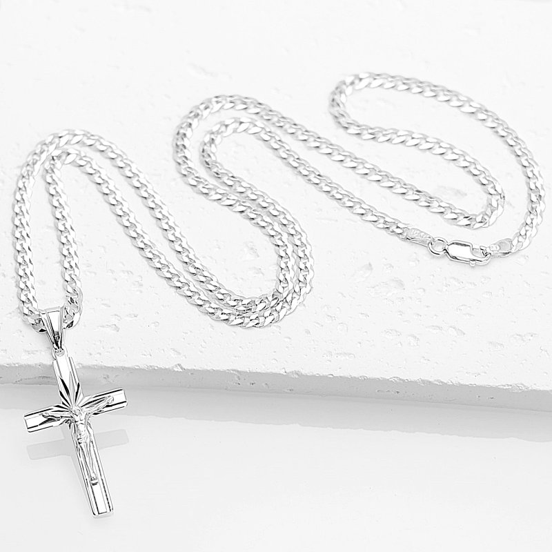 Łańcuszek z Krzyżykiem Srebro 925 długość 55cm splot Pancerka 3,8mm