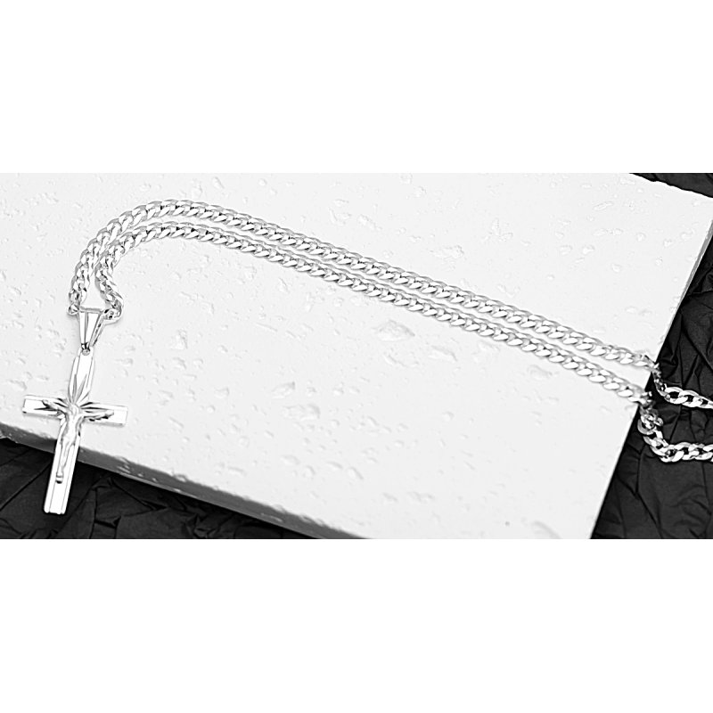 Łańcuszek z Krzyżykiem Srebro 925 długość 55cm splot Pancerka 3,8mm