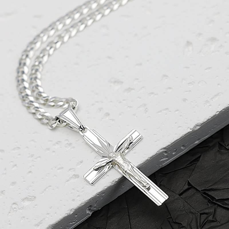 Łańcuszek z Krzyżykiem Srebro 925 długość 55cm splot Pancerka 3,8mm