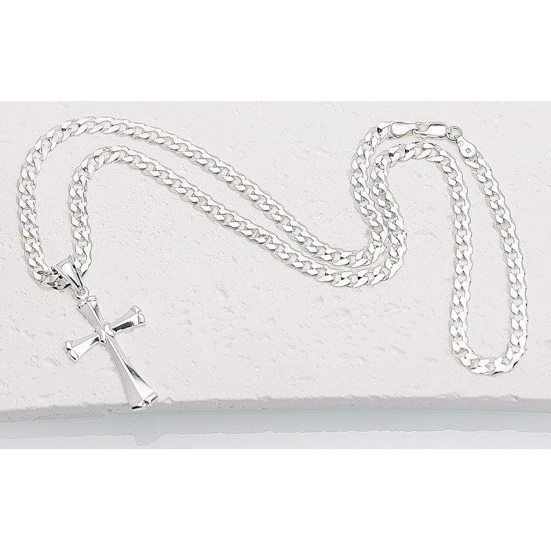 Łańcuszek z Krzyżykiem Srebro 925 długość 50cm splot Pancerka 5mm