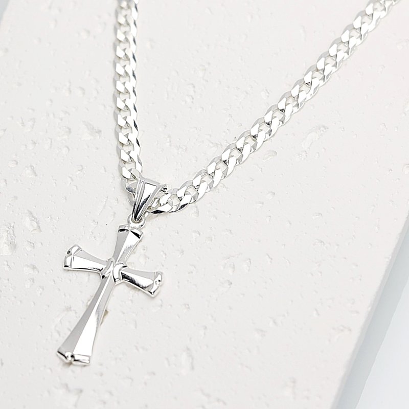 Łańcuszek z Krzyżykiem Srebro 925 długość 50cm splot Pancerka 5mm