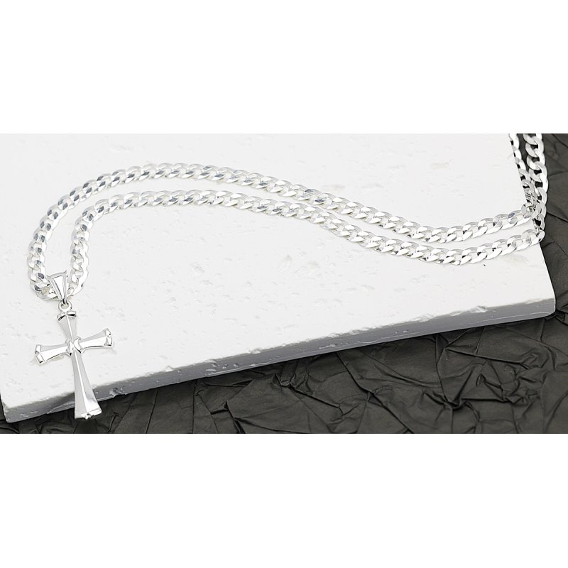 Łańcuszek z Krzyżykiem Srebro 925 długość 55cm splot Pancerka 5mm