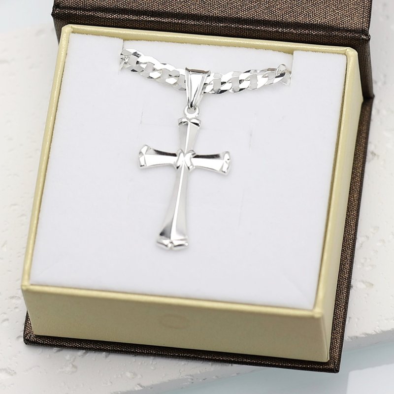 Łańcuszek z Krzyżykiem Srebro 925 długość 55cm splot Pancerka 5mm