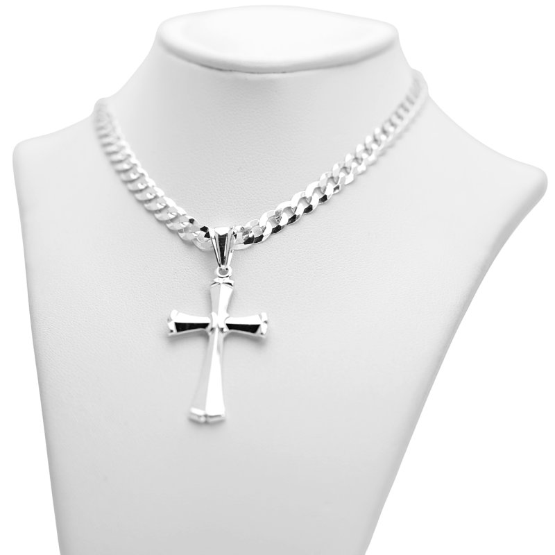 Łańcuszek z Krzyżykiem Srebro 925 długość 55cm splot Pancerka 5mm