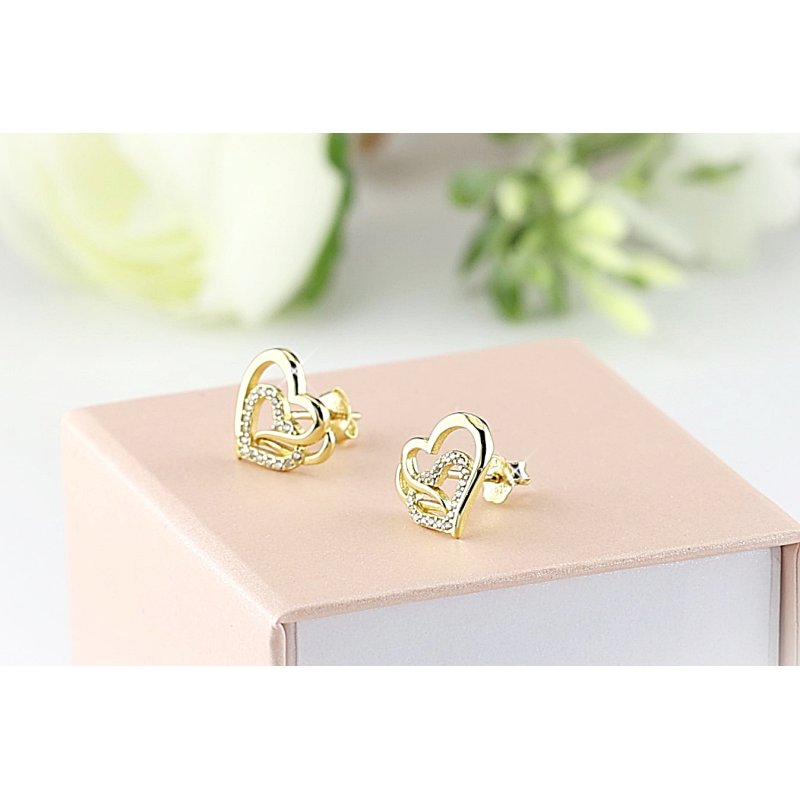 Złote Kolczyki Serduszka Cyrkonia Srebro próby 925 ELEGANCKIE